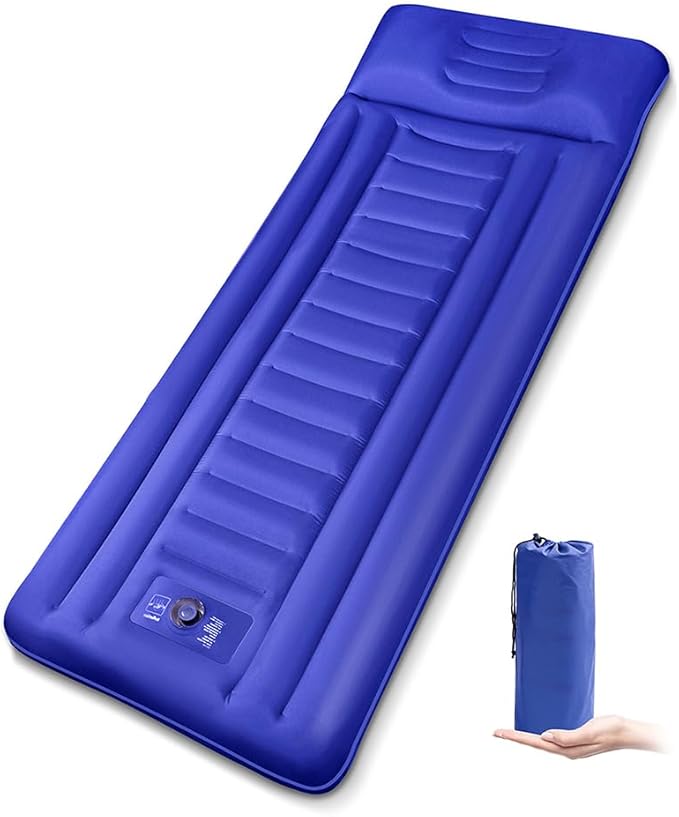 Sleeping Pad for Camping, Extra Thickness 5.5 Inch Ultralight Inflatable Sleeping Mat with Pillow Built-in Foot Pump, Compact Waterproof Camping air Mattress for Backpacking Hiking Traveling (Single)