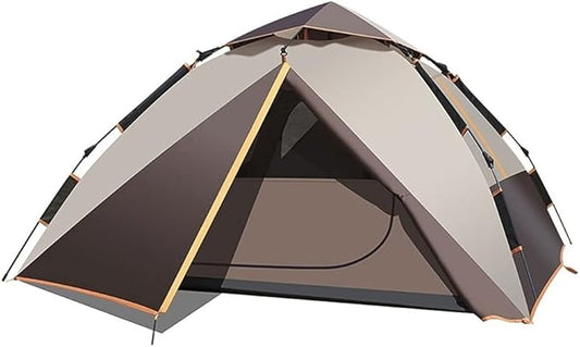 YYDS Tents for Camping Hydraulic Automatic Double Deck Tent Thicken Anti-Storm Camping Outdoor Tents Four Seasons Mountaineering Beach 3-4 Person Camping Tents (Color : Brown)