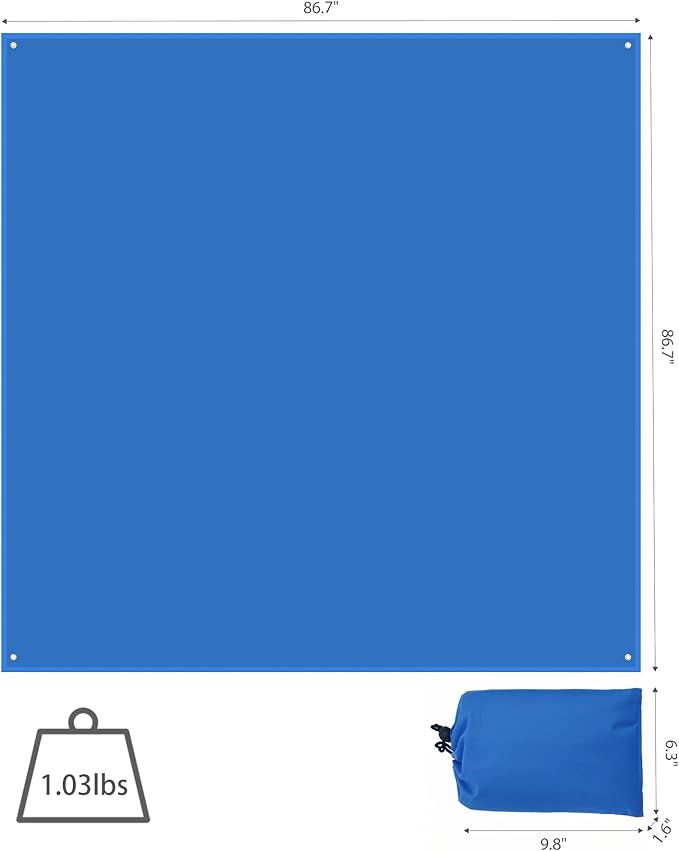 Wind Tour Portable Multifunctional Outdoor Camping Tarp Groundsheet Footprint Lightweight Floor and Ground Tarps for Camping Hiking with Carry Bag (Blue-86.6" x 86.6")