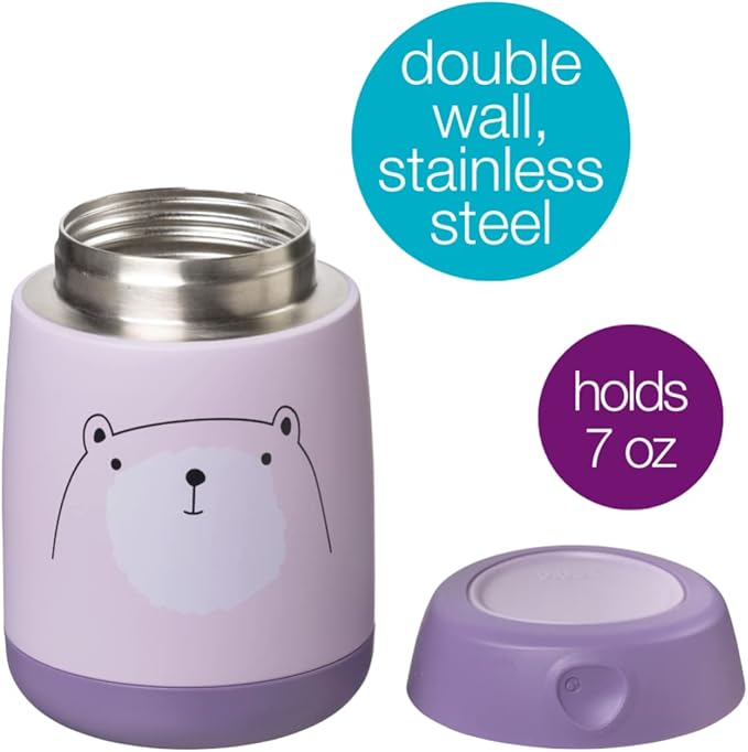 b.box Insulated Food Jar Mini | Small Snack Container for Babies and Kids | Double Wall Stainless Steel | Keeps Food Cold for 6hrs, Warm for 4hrs | (Bear Hugs, 7 oz)