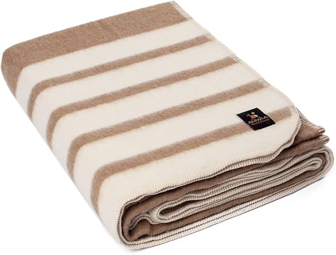 Thick Alpaca Wool Blanket Heavyweight for Camping Outdoors or Using Indoors | Soft Peruvian Alpaca Wool Blankets (Soft Camel/Ivory, Queen)