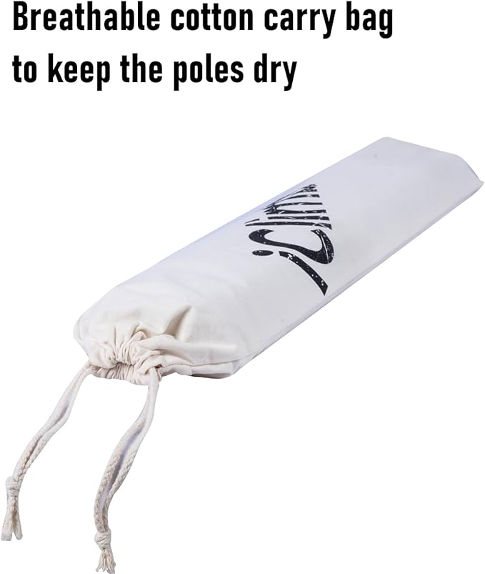 iClimb Strong Elegant Alu. Tarp Poles Set of 2 Height Adjustable with Lantern Hook and Carry Bag, Nature Color