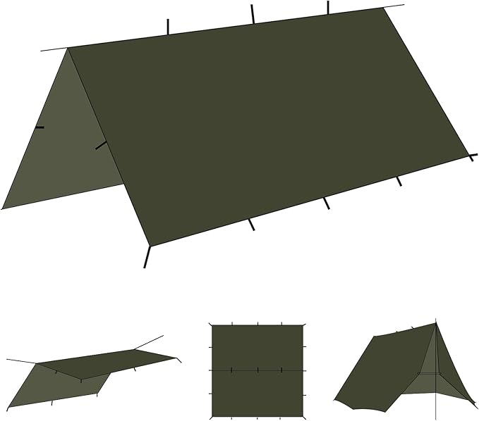 onewind 10×10 ft Camping Tarp, Waterproof Silnylon Emergency Shelter Survival Tent Tarp Hammock Rainfly for Ultralight Camping Backpacking Buschcraft, OD Green