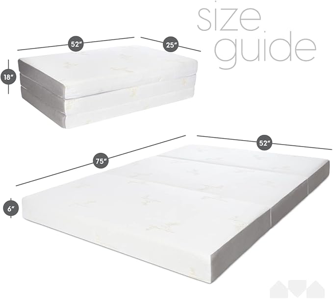 Milliard Trifold Mattress, Full Size, 6 inch, Portable Foldable Mattress Full with Memory Foam & Washable Cover, Tri-Folding Floor Bed, Camping, Fold Up Guest Bed, RV Travel, Sleepovers, 75" x 52"
