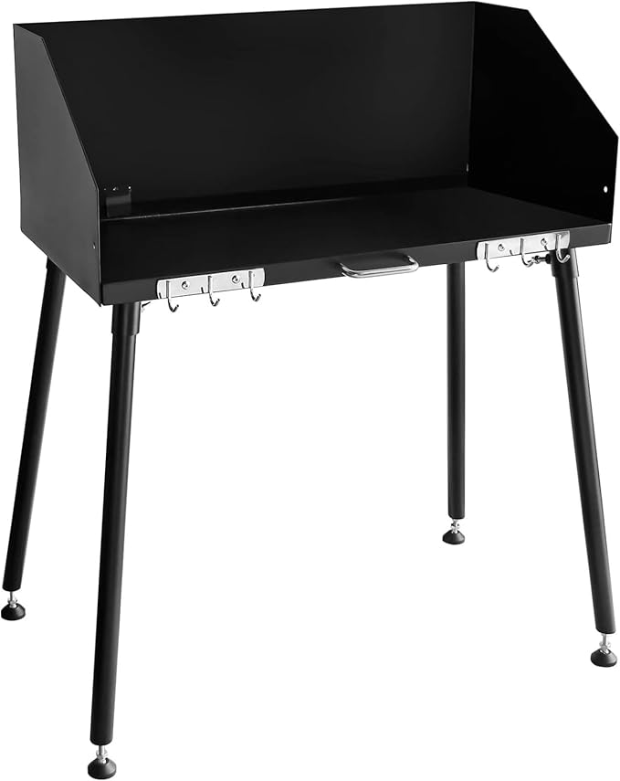 Carbon Steel Dutch Oven Camp Cooking Table with Three-Sided Windscreen and Four Legs for Grill Travel, Outdoor Picnic, Beach, BBQ, Backyards,38x16