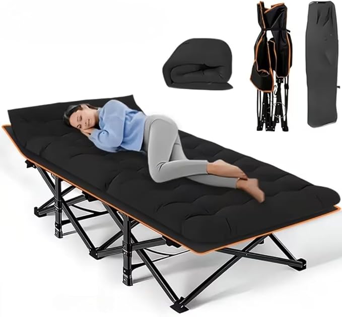 700LBS, Extra-Large Folding Outdoor Camping Bed with Mattress, Portable Folding Guest Bed, Heavy-Duty Sleeping bedwith Storage Bag, Suitable for Travel and Leisure (Black 700lbs)