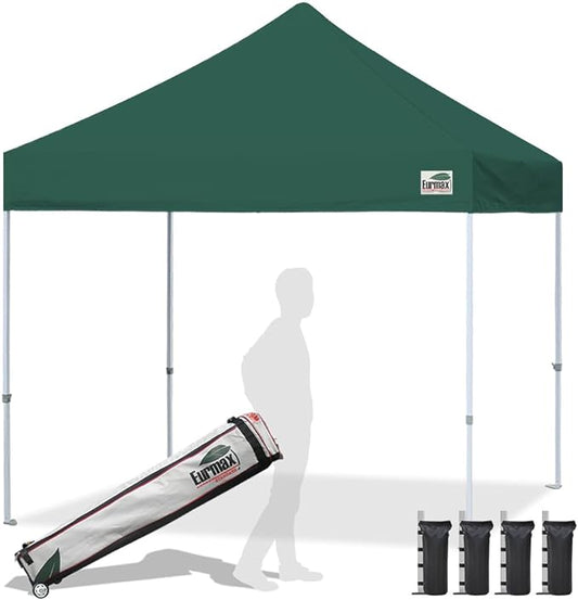 Eurmax USA Standard 10x10ft Patio Pop Up Canopy Tent for Outdoor Events Commercial Instant Canopies with Heavy Duty Roller Bag,Bonus 4 Canopy Sand Bags (Forest Green)
