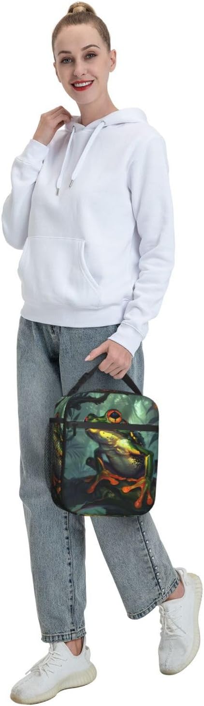 Frog Lunch Box for Kids Aldults, Realistic Animal Reusable Thermal Insulation Cooler Tote Bags, Red Eye Tree Jungle Pattern Insulated Bag for Student, School Picnic Camping Travel, Gifts
