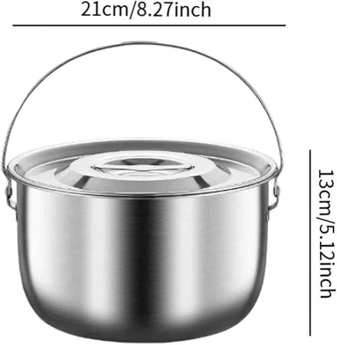 Cooking Pot Stainless Steel Camping Pot Kitchen Accessories with Handle and Lid Portable for Cooking Commercial Party Kitchen, 4.0L