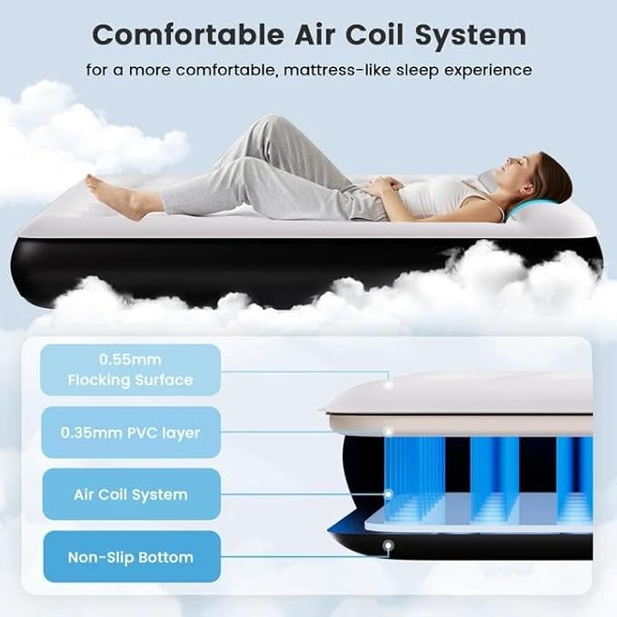 COMMOUDS Twin Air Mattress with Built-in USB Rechargeable Air Pump, 8" Raised Blow up Mattress with Built-in Pillow, Portable Inflatable Mattress, Air Bed for Camping, Travel, Home and Guest