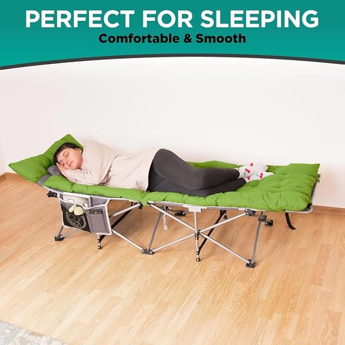 ZONETECH Folding Outdoor Camping Travel Cot and Cot Pad - Premium Quality Lightweight Portable Heavy Duty Adult & Kids Travel with Large Pocket and Cushion
