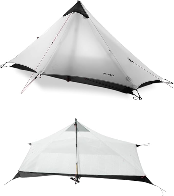 3F UL Gear Lanshan1 Ultralight Tent 3/4 Season Portable Backpacking Tent for 1-Person 15D Silicon Coated Waterproof Poleless Double Layer Tent for Camping, Climbing, Hiking