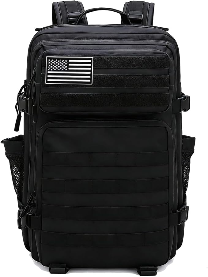 Military Tactical Backpack 45L Bug Out Bag Assault Pack Molle Daypack Hiking Gym Rucksack with Bottle Holder(Black)