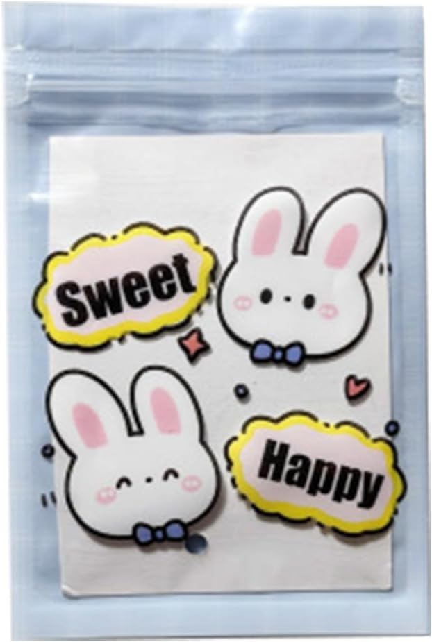 50 Pieces 7.5x11cm Small Cartoon Resealable Bags Cute PP Bag For Jewelry Packaging Bags Premium Adorable Anime Gift Bag (Blue rabbit)