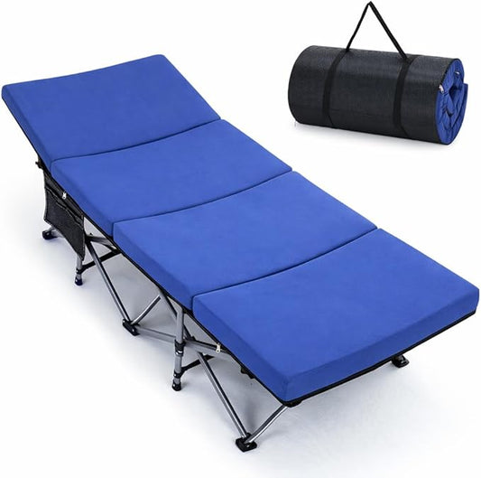 Slsy Oversized XXL Camping Cot with 2" Memory Foam Mattress, Upgraded Padded Folding Cot Bed with Carry Bag, Portable Sleeping Cot for Camping, Travel, Beach & Hiking