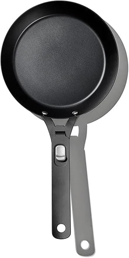 OXO Outdoor Pre-Seasoned Carbon Steel 8" Frying Pan Skillet, Detachable Handle for Easy Storage, Indoor Use, Nonstick with Use, Induction Suitable, Oven & Broiler Safe,Browning, Grill,Sear,Saute,Black