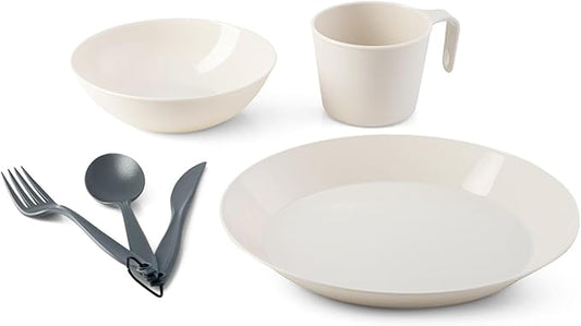 GSI Outdoors Cascadian 1 Person Table Set I 6-Piece Camping, Backpacking Mess Kit, Plastic BPA Free, Plate, Bowl, Mug, Cup & Cutlery Set