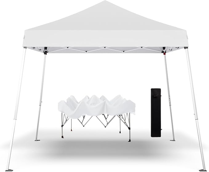 Pop-up Canopy Tent,Portable Outdoor Canopy for Parties Camping,Slant Legs Folding Tent,Sports Shelter,Beach Tent,Base 10x10 Top 8x8,3 Adjustable Height(White)