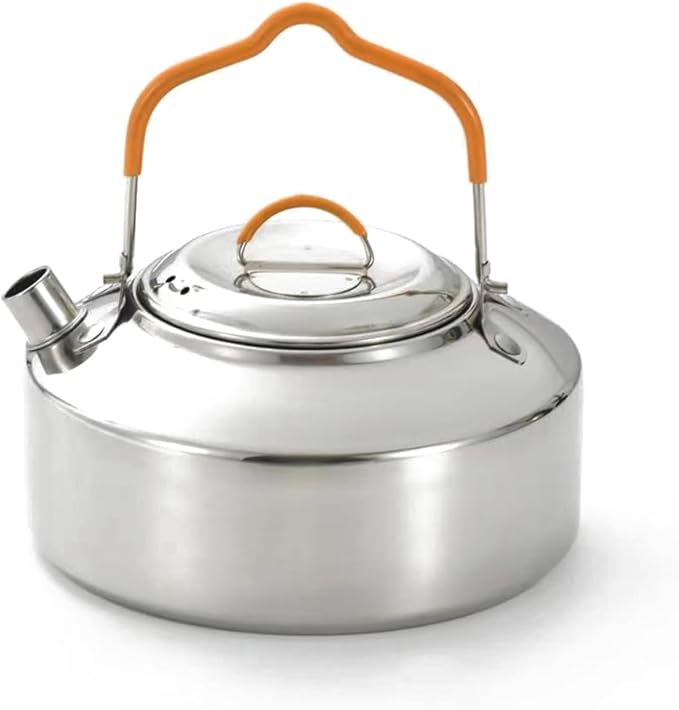 Camping Kettle, Portable Stainless Steel Tea Coffee Pot, Outdoor Water Teapot with Safe Handle for Picnic, Fishing, Backpacking