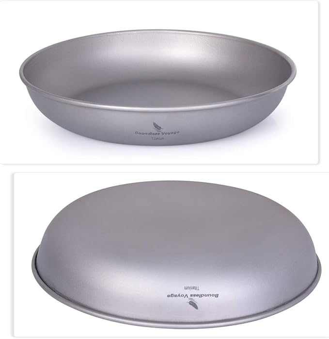 iBasingo Titanium Pan Dish Plate with Carry Mesh Bag Ultralight for Outdoor Camping Tableware Cookware Mess Kit A-Ti1102T