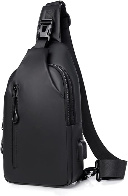 Waterproof Sling Bag for Men Crossbody Bag Shoulder travel Backpack Sling with USB Charging Port Anti Theft Cross Body Bag Chest Daypack for Hiking Sports Running Women-Black