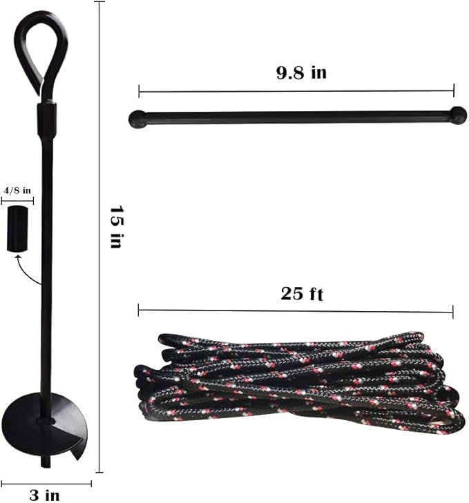 MIXXIDEA 15 inch 4 Pack Ground Anchor Stakes, Dual-Purpose Heavy Duty Metal Earth Augers for Tents, Canopies, Trampoline Sheds, Car Ports, Swing Sets, Small Buildings (Black-4 Pack)