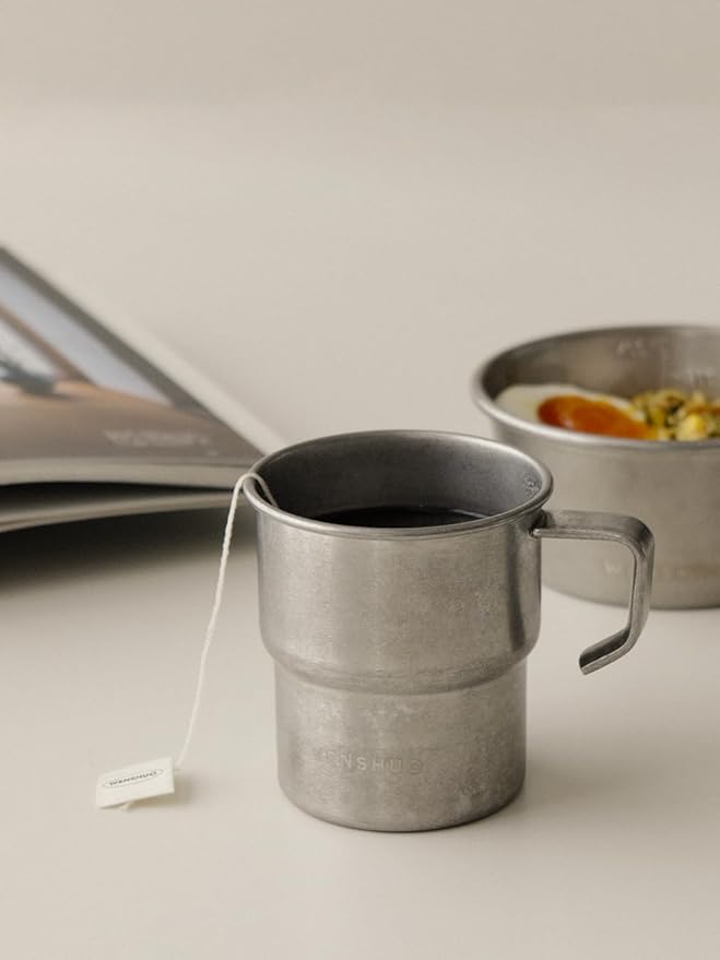 WENSHUO Outdoor Mug,Small Camping Cup,Vintage Stainless Steel,10.14 fl oz (300 ml)