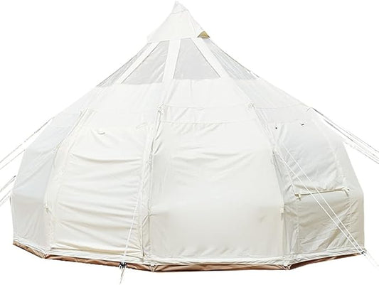 GeRRiT Outdoor Canvas Bell Tent 5M Canvas/900D Oxford Cloth Tent 4 Season Luxury Large Canvas Glamping Tent Yurt for Camping Hiking Party, Beige