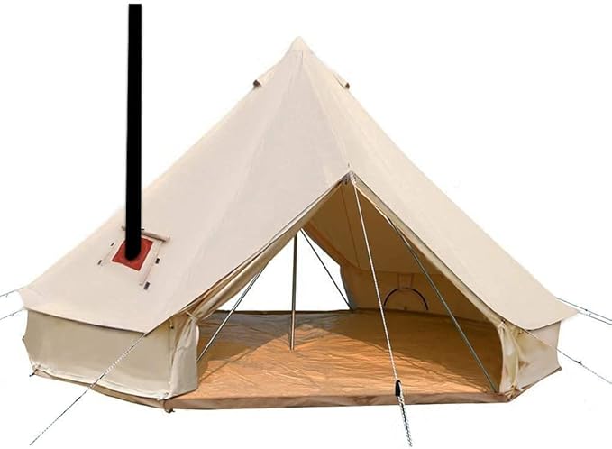 Large Luxury 4-Season Cotton Canvas Bell Tent Double Doors Camping Hunting Tent with Stove Jack Hole and Cable Hole