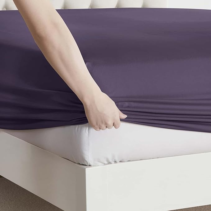 Clara Clark Queen Sheets, 6 Piece Set - Hotel Luxury Sheets for Queen Size Bed, Super Soft Bedding Set, Eggplant Purple