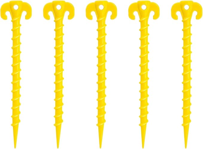 5 Pack Ground Anchors Spiral Stakes for Outdoor Camping for Landscaping Securing Weed Barrier Fabric Irrigation Tubing, Holding Fence Tarpaulin 8.5 Inch Tent Stakes