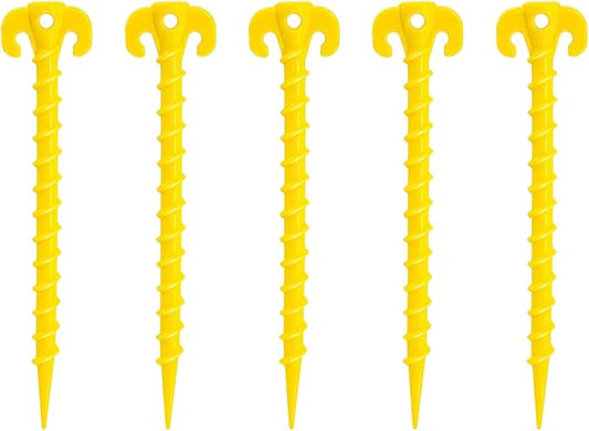 5 Pack Ground Anchors Spiral Stakes for Outdoor Camping for Landscaping Securing Weed Barrier Fabric Irrigation Tubing, Holding Fence Tarpaulin 8.5 Inch Tent Stakes
