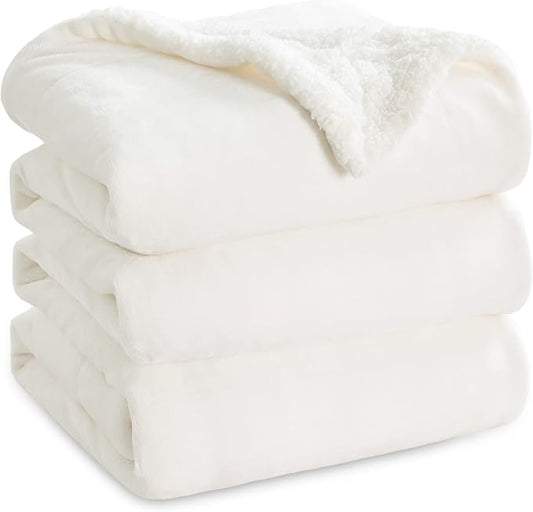 Bedsure GentleSoft Sherpa Fleece Blankets King Size for Bed - Thick and Warm, Soft Fuzzy Plush King Blanket for Winter, White, 108x90 Inches