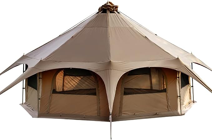 MC TOMOUNT Canvas Tent Bell Tent 16.4ft*9.2ft with Stove Jack for Glamping Family Camping Zipped Removable Floor