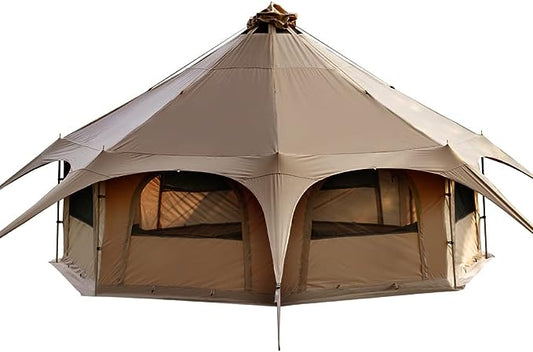 MC TOMOUNT Canvas Tent Bell Tent 16.4ft*9.2ft with Stove Jack for Glamping Family Camping Zipped Removable Floor