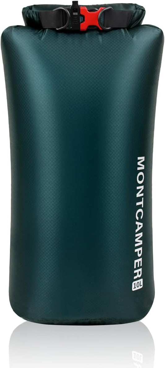 CORDURA Waterproof Dry Bag 10L – Heavy Duty IPX6 Roll Top Sack with Survival Whistle for Kayaking, Camping, Boating, Beach – Lightweight Dry Backpack (Dark Green)