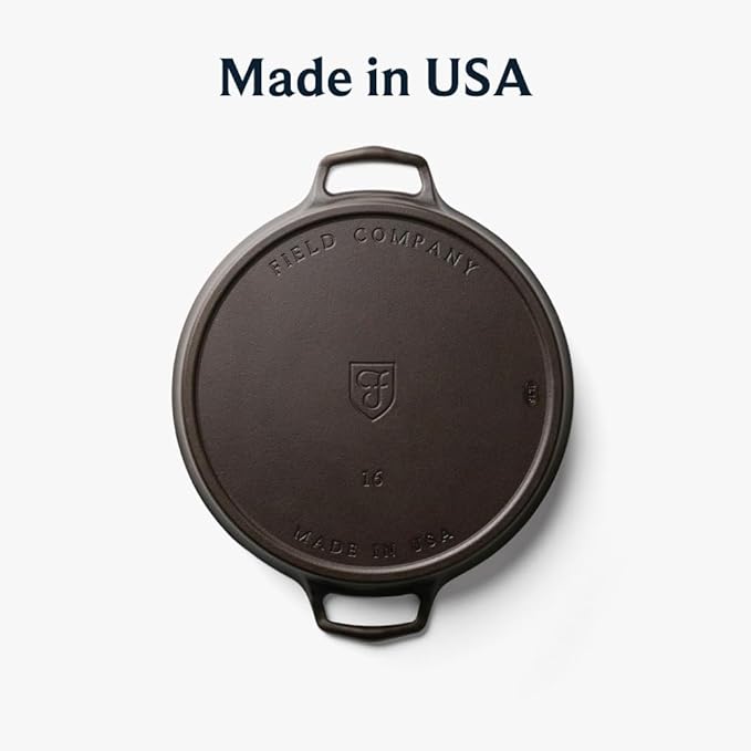 Field Company 16-Inch (Double-Handled) Cast Iron Skillet – No.16, Perfect for 8+ Servings, Oven Roasting & Live-Fire Grilling, Smooth & Preseasoned, Made in USA, Non-Toxic, Vintage Design