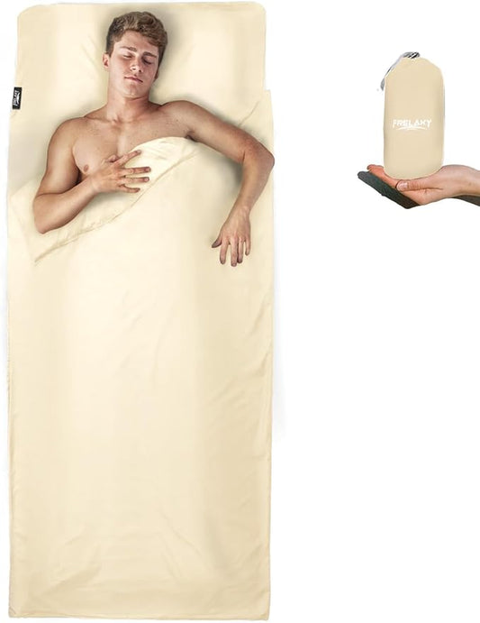 Frelaxy Sleeping Bag Liner, XL Travel Sheet & Camping Sheet for Backpacking, Hotel, Hostels & Traveling, Comfy & Easy Care, Full-Length Zipper/No Zipper, 4 Seasons Warm Cold Weather