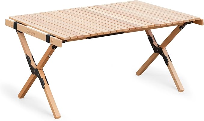 S'more Folding Picnic Table, Portable Camping Table with Carry Bag, Wood Outdoor Table for Picnic, Camping, Travel, Party, Beach, Garden, Patio, gailgating, BBQ,Easy to Assembly (M Size-90cm)