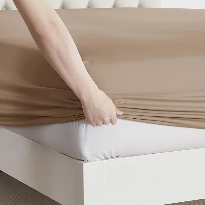 Clara Clark King Sheets, 6 Piece Set - Hotel Luxury Sheets for King Size Bed, Super Soft Bedding Set, King Size, Taupe Sand