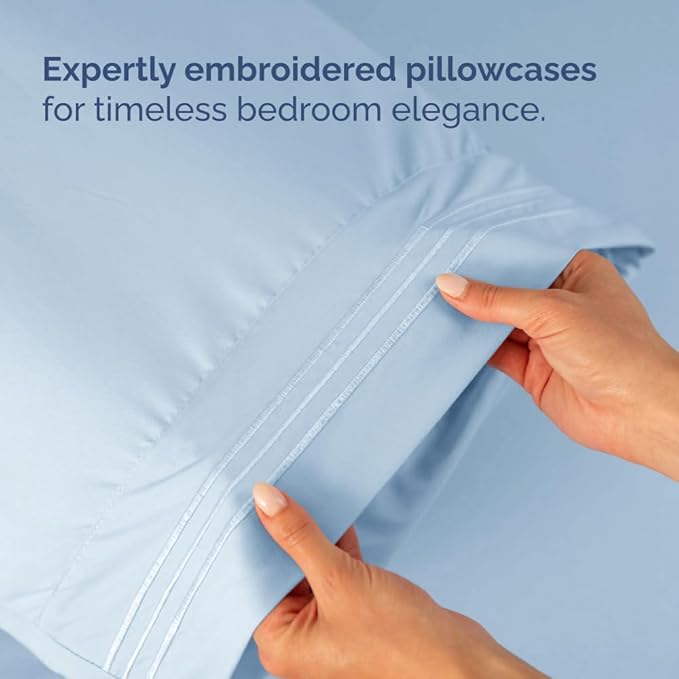 Flex Top Split Head King 4 Piece Sheet Set - Comfy Breathable & Cooling Bed Sheets Set - Hotel Luxury Bedding for Women, Men, Kids, Teens, Boys & Girls - Deep Pockets, Ultra-Soft - Oeko-Tex - Sky Blue