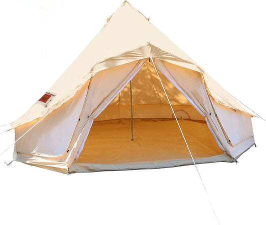 UNISTRENGH Luxury Outdoor Waterproof Four Season Family Camping and Winter Glamping Cotton Canvas Yurt Bell Tent with Roof Stove Jacket, Mosquito Screen Door and Windows