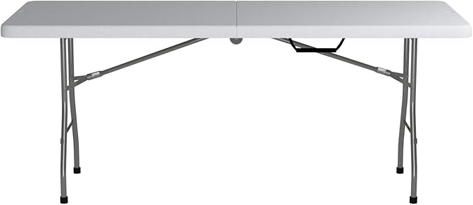 Office Star Resin Rectangle Center-Folding Portable Table for Picnics, Camping, and Tailgating, 6 Feet