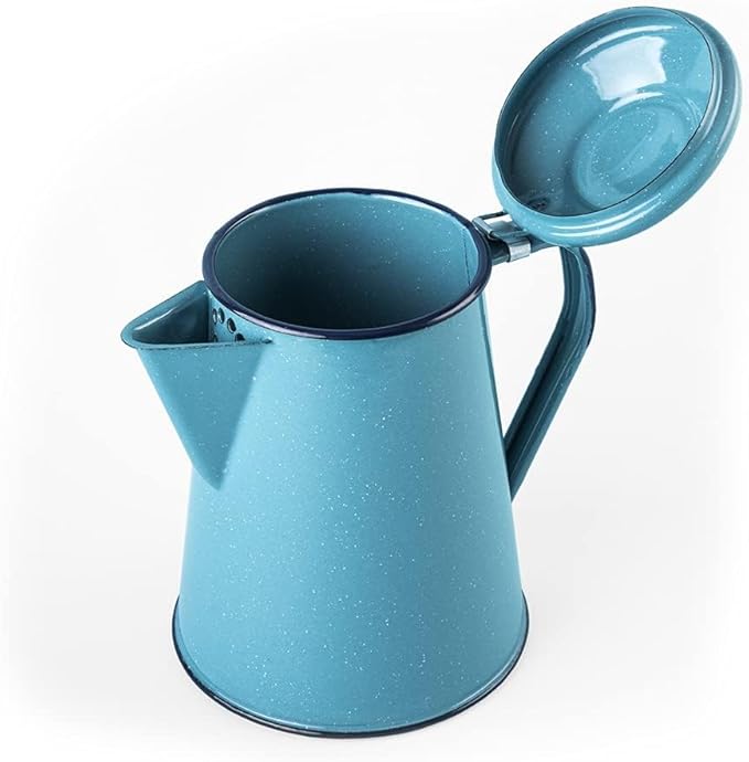Cinsa Enamelware Coffee Pot (Turquoise Color) - 8 Cups - Camping Essentials - Hot Water for Coffee and Tea - Light and Resistant