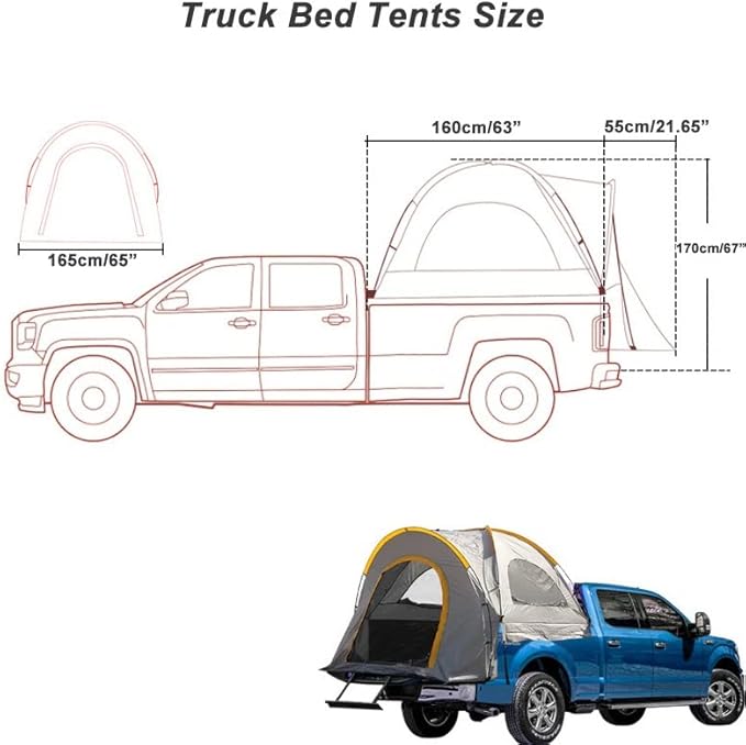 Truck Bed Tents, Pickup Truck Tent For 2 Person, Waterproof PU2000mm Double Layer & Windproof Portable Truck Bed Tent For Camping & Hiking (Color : 5.2FT)