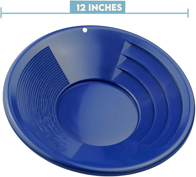 SE 12 Inch Gold Panning Pan - Dual Riffles for Easier Mining and Prospecting, Blue