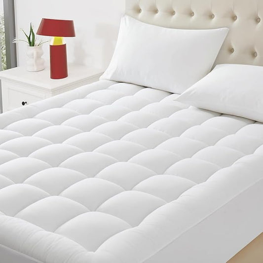 Quilted Mattress Pad Pillow Top Mattress Cover Protector Cooling Soft for Breathable Padded Deep Pocket 8-21 Fitted Supportive(White,Queen Size)