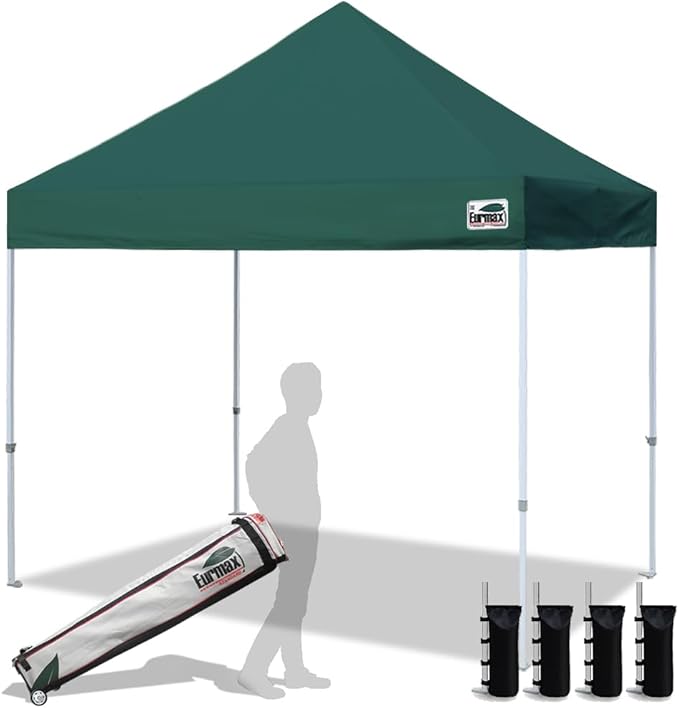 Eurmax USA 8'x8' Pop Up Canopy Tent Commercial Instant Canopies with Heavy Duty Roller Bag,Bonus 4 Sand Weights Bags (Forest Green)