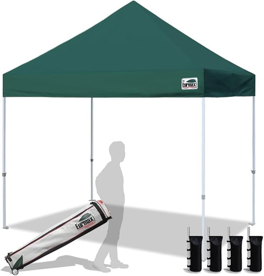 Eurmax USA 8'x8' Pop Up Canopy Tent Commercial Instant Canopies with Heavy Duty Roller Bag,Bonus 4 Sand Weights Bags (Forest Green)