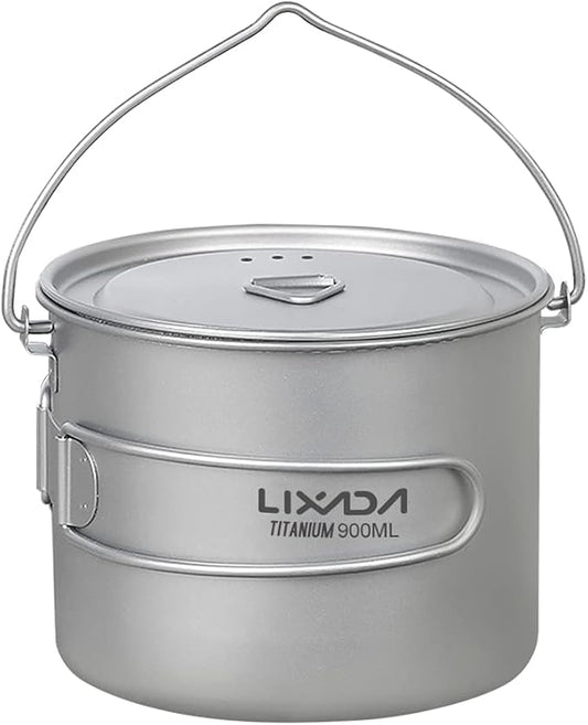 Titanium Pot, 750ml/900ml/1100ml Ultralight Titanium Pot Water Mug Cup with Lid and Foldable Handle Outdoor Camping Cooking Picnic